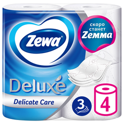 Бумага туалетная ZEWA Deluxe 3-слоя белая, 4шт, крупный план