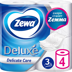 Бумага туалетная ZEWA Deluxe 3-слоя белая, 4шт, крупный план