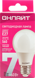 Лампа светодиодная ОНЛАЙТ Груша 7Вт, E27, дневной свет, Арт. 71648, фото
