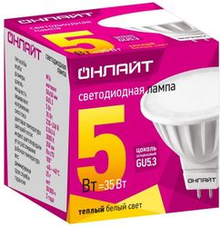 Лампа светодиодная ОНЛАЙТ MR16, 5Вт, GU5.3, теплый свет, Арт. 71637, вид