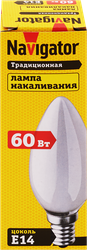 Лампа накаливания NAVIGATOR 60Вт Е14, матовая, свеча, картинка
