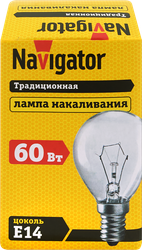 Лампа накаливания NAVIGATOR 60Вт Е14, матовая, шар, вид