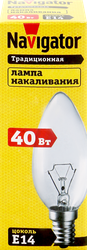 Лампа накаливания NAVIGATOR 40Вт Е14, прозрачная, свеча, изображение