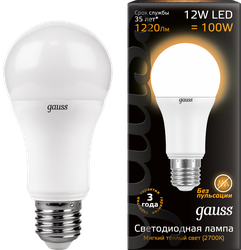 Лампа светодиодная GAUSS Blk E27 12Вт теплый, груша, детальное фото