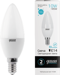Лампа светодиодная GAUSS E14 10Вт холодный, свеча, крупный план