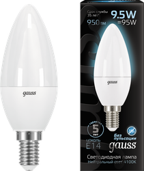 Лампа светодиодная GAUSS Blk E14 9.5Вт холодный, свеча, фото