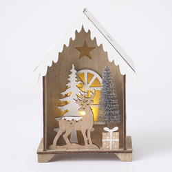 Фигура декоративная Homeclub лес, Композиция в домике, с LED-подсветкой, 16см, фотография