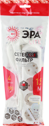 Сетевой фильтр ЭРА Lite 4 розетки с заземлением с выключателем, 1,5м, изображение