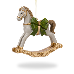 Украшение ERICHKRAUSE DECOR Лошадка-качалка с зеленым бантом 9см, изображение