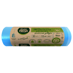 Пакеты для мусора MASTER FRESH Eco 35л, с усиленными завязками, голубые, 15шт, картинка