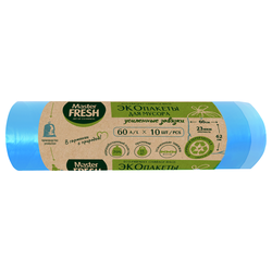 Пакеты для мусора MASTER FRESH Eco 60 литров, с усиленными завязками, голубые, 10шт, детальное фото