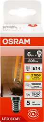 Лампа светодиодная OSRAM LED Star, 6Вт, 2700К, теплый белый свет, E14, колба B, фотография