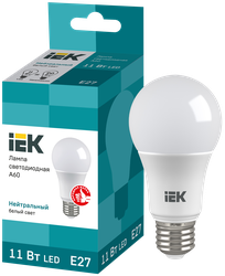 Лампа IEK LED A60, 11Вт, 230В, 4000К, E27, шар, фотография