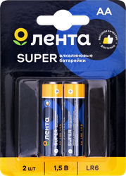 Элемент питания ЛЕНТА АА, LR6, 1,5В, алкалиновый Арт. ALR602, 2шт, крупный план