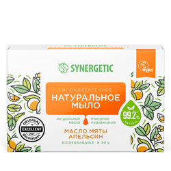 Мыло туалетное SYNERGETIC Масло мяты и апельсин, 90г, фото