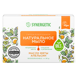 Мыло туалетное SYNERGETIC Масло мяты и апельсин, 90г, детальное фото