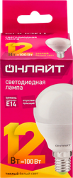Лампа светодиодная ОНЛАЙТ LED 12Вт, 2700К, Е14, шар Арт. 90060, картинка