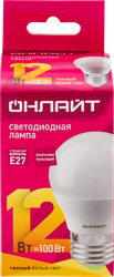 Лампа светодиодная ОНЛАЙТ LED 12Вт, 2700К, Е27, шар Арт. 90063, фотография