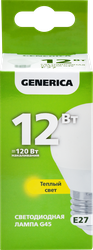 Лампа светодиодная GENERICA G45 шар 12Вт 230В 3000К E27, Арт. LL-G45-12-230-30-E27-G, детальное фото
