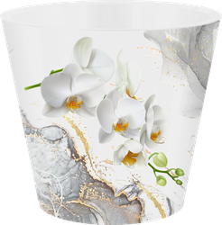Горшок для цветов с дренажной вставкой INGREEN London Orchid Deco 1,6л d=16см, дизайн белая орхидея, Арт. IG619610519, фотография