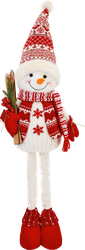 Фигура новогодняя HomeClub классика, Снеговик с лыжами/букетами, с телескопическими ногами, 89/102см, красная, изображение