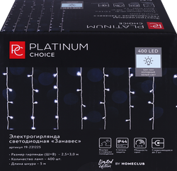 Гирлянда электрическая PLATINUM CHOICE Занавес 400LED 2,5х3м холодный белый 344LED+54LED холодный мерцающий белый, IP44, Арт. 19-231225, крупный план