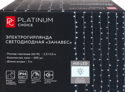 Гирлянда электрическая PLATINUM CHOICE Занавес 400LED 2,5х3м холодный белый 344LED+54LED холодный мерцающий белый, IP44, Арт. 19-231225, крупный план