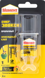 Клей МОМЕНТ Супер эпокси, прозрачный, шприц, 6мл, картинка