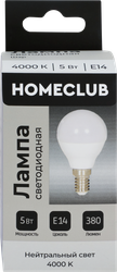Лампа светодиодная HOMECLUB шар 5Вт E14 теплый свет, Арт. LED-G45-5E1427, крупный план