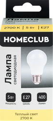 Лампа светодиодная HOMECLUB груша 5Вт E27 теплый свет, Арт. LED-A55-5E2727, вид