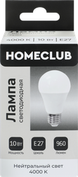 Лампа светодиодная HOMECLUB груша 10Вт E27 нейтральный свет, Арт. LED-A60-10E2740, вид