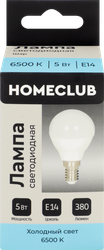 Лампа светодиодная HOMECLUB шар 5Вт E14 холодный свет, Арт. LED-G45-5E1465, фотография