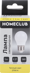 Лампа светодиодная HOMECLUB шар 5Вт E27 теплый свет, Арт. LED-G45-5E2727, фото