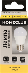 Лампа светодиодная HOMECLUB шар 10Вт E27 теплый свет, Арт. LED-G45-10E2727, изображение
