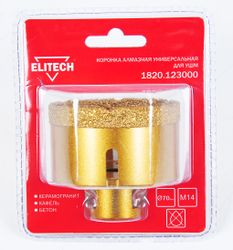 Коронка алмазная ELITECH 1820.123000 70 мм х М14, крупный план