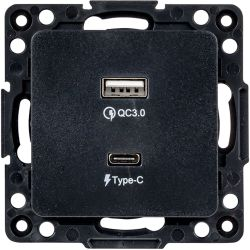 Розетка USB Type-A+C 2 поста EKF Стокгольм/PROxima черный, детальное фото