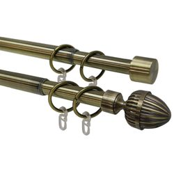 Карниз двухрядный Эскар телескопич, наконечник орех, 160-320 см, золото антик, детальное фото