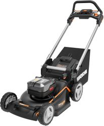 Газонокосилка аккумуляторная WORX 40v 2 акб, wg749e, крупный план