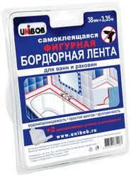 Самоклеющаяся бордюрная лента UNIBOB для ванн 38 мм х 3,35 м белая фигурная, детальное фото