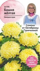 Семена Астры Октябрина Ганичкина Башня желтая 0,3 г, картинка