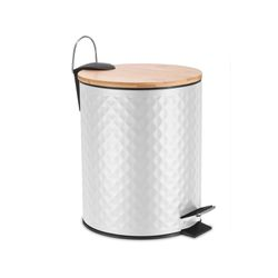 Ведро 5L с педалью и бамбуковой крышкой WHITE RHOMBUS, белый/бамбук, детальное фото