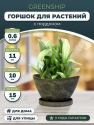 Горшок для цветов "Лодочка" 0,6л с поддоном, изготовлен из композитного пластика, цвет темно-серый, детальное фото