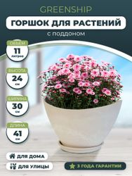 Горшок для цветов "Лодочка" 11 литртов с поддоном, изготовлен из композитного пластика, цвет белый камень, детальное фото