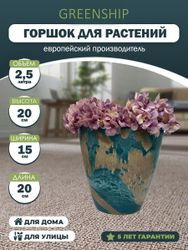Кашпо для цветов 2,5 литра , изготовлено из композитного пластика, цвет бирюзовый c коричневым рисунком, детальное фото