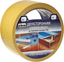 Лента клейкая двухсторонняя UNIBOB скотч 50ммх10м, с тканевой основой, изображение