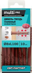 Дюбель-гвоздь усиленный ЕВРОПАРТНЕР MULTI Pro UK 8x100 потайной бортик нейлон 10 шт, фото