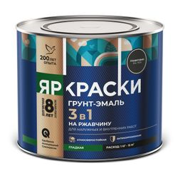 Грунт-эмаль ЯРКРАСКИ на ржавчину 3 в 1 гладкая графитовая RAL 7024, банка 2 кг, изображение