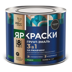 Грунт-эмаль ЯРКРАСКИ на ржавчину 3 в 1 гладкая графитовая RAL 7024, банка 2 кг, картинка