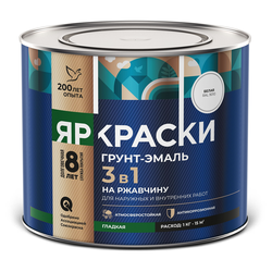 Грунт-эмаль ЯРКРАСКИ на ржавчину 3 в 1 гладкая белая RAL 9010, банка 2 кг, детальное фото