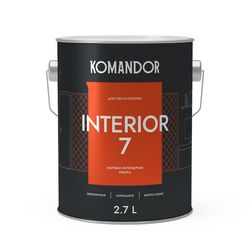Краска для стен и потолков матовая KOMANDOR INTERIOR 7 БАЗА A 2,7 Л, изображение